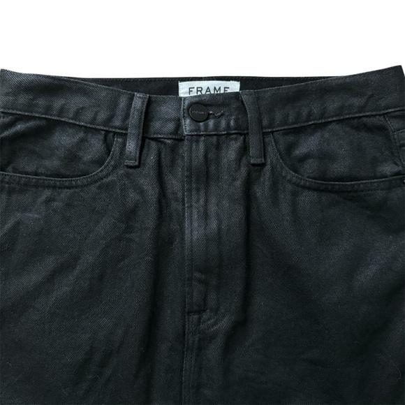 Frame Le Mini Denim A-line Noir Coated Black Skirt Size 25 - Picture 4 of 10
